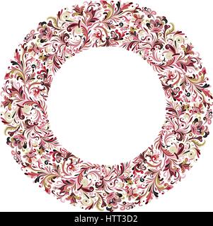 Vektor-Kreis-Frame, Kranz Design Doodle Blumen gemacht. Kreis-Dekoration. Kranz Darstellung von Blumen und Kräutern hergestellt. Federelemente. Floral Kritzeleien Kranz Stock Vektor