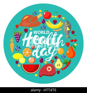 Welt Tag Gesundheitskonzept. Runde Banner. Vektor-Illustration. Stock Vektor