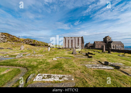 Iona Abbey, heilige Insel Iona, Schottland, Kloster, Kirche und Friedhof Stockfoto