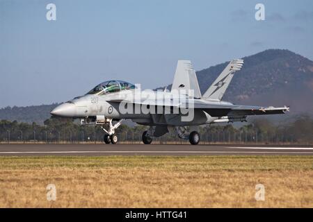 F/A-18F Super Hornet auf der Landebahn auf der Avalon Airshow, Melbourne, Australien, 2017. Stockfoto