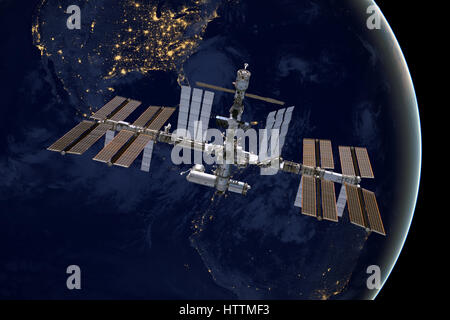 Internationale Raumstation ISS über die Erde. Stockfoto