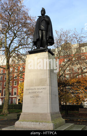 Statue des amerikanischen Präsidenten Franklin Roosevelt De, Grosvenor Square, London City, England Stockfoto