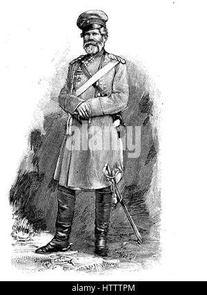 Militärische Menschen in Deutschland in den deutsch-französischen Krieg 1870 - 1871, Edwin Freiherr von Manteuffel, 24. Februar 1809 - 17. Juni 1885, war ein deutscher Generalfeldmarschall bekannt für seine Siege im deutsch-französischen Krieg, Reproduktion von einem Holzschnitt aus dem Jahr 1882, digital verbessert Stockfoto