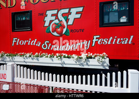 Florida Erdbeerfest Caboose Zeichen Stockfoto