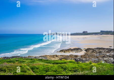 Vereinigtes Königreich, Süd-West-England, Cornwall, Newquay, Blick auf Fistral Beach und Towan Head Stockfoto