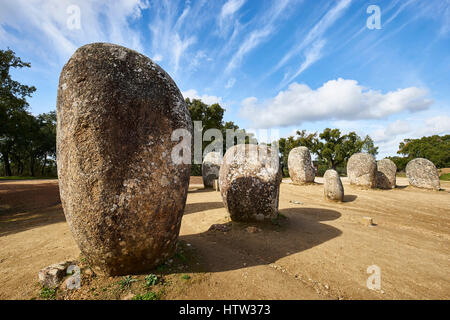 Almendres Cromlech, Guadalupe, Evora, Alentejo, Portugal. Stockfoto