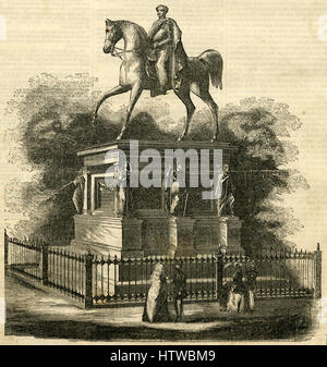 Antiken 1854 Gravur, "Denkmal für William III, König von Preußen, Erected in Königsberg im Jahre 1851." QUELLE: ORIGINAL GRAVUR. Stockfoto