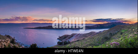 Sonnenuntergang über den Titicaca-See, Isla del Sol - Bolivien Stockfoto