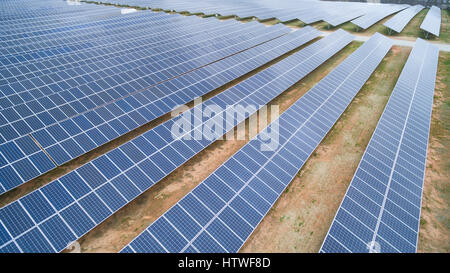 Sonnenkollektoren im Array erfassen von Sonnenlicht in grüne Energien umwandeln. Es ist sauber. Keine Verschmutzung und kein Lärm. Stockfoto