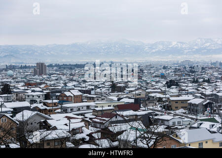 Gesamtansicht der Aizuwakamatsu Stadt, Blick vom Mt.Iimori, Aizuwakamatsu Stadt Fukushima Präfektur, Japan Stockfoto