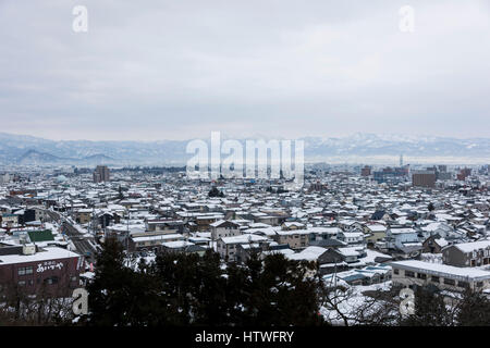 Gesamtansicht der Aizuwakamatsu Stadt, Blick vom Mt.Iimori, Aizuwakamatsu Stadt Fukushima Präfektur, Japan Stockfoto