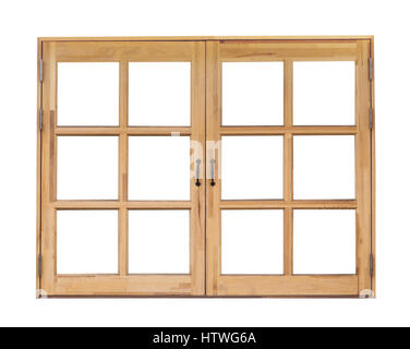 Holzfenster, isoliert auf weißem Hintergrund Stockfoto
