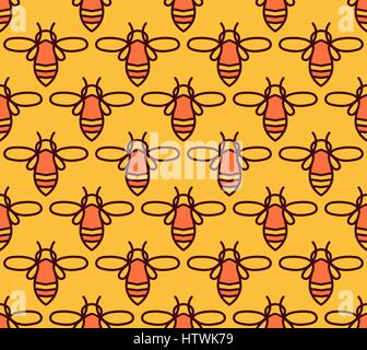 Nahtlose Muster mit orange Bienen im Monoline-Stil. Stock Vektor