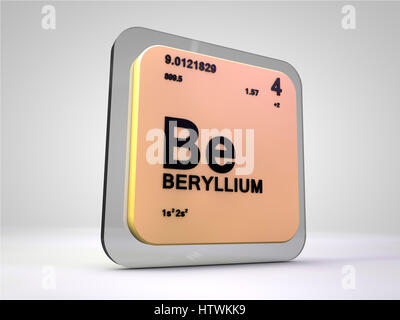 Beryllium - Be - Chemisches Element Periodensystem 3d render Stockfoto