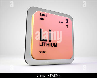 Lithium - Li - Chemisches Element Periodensystem 3d render Stockfoto