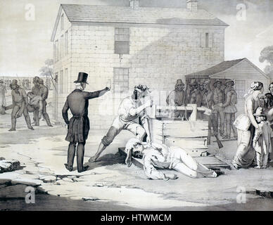 MARTYRIUM VON JOSEPH UND HIRAM SMITH IN CARTHAGE GEFÄNGNIS 27. JUNI 1844. Eine 1851 Lithographie zeigt die zwei Toten Mormonen außerhalb des Gefängnisses in Carthage, Illinois. Hyrum Name ist in der hier gezeigten original-Bildunterschrift falsch geschrieben. Stockfoto