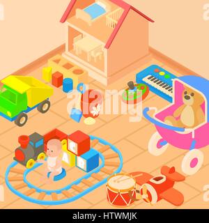 Spielzeug-Raum-Konzept, Cartoon-Stil Stock Vektor