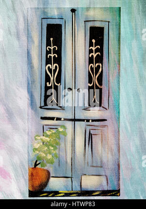 Wandkunst blauen Türen lackiert Stockfoto