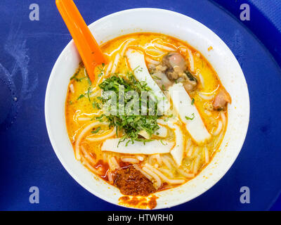 Eine Schüssel mit Curry Laksa Suppe, ein traditionelles Nyonya Gericht. Stockfoto