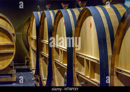 Reifung in Fässern bei Reims-France Lanson Champagner Stockfoto