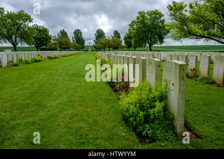 Warlencourt britischer Friedhof des 1. Weltkriegs, Pas de Calais, Frankreich Stockfoto