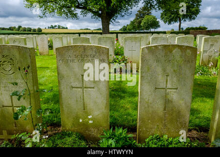 Warlencourt britischer Friedhof des 1. Weltkriegs, Pas de Calais, Frankreich Stockfoto