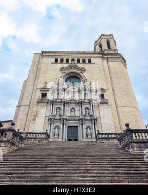 Catedral de Santa Maria Gerona, Vorderansicht Stockfoto