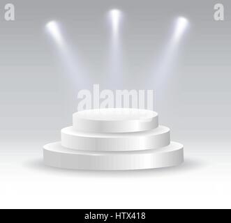 Runde Podium von Scheinwerfern beleuchtet. Stock Vektor