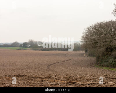 Eine liebliche Landschaft des Bodens mit einem Traktor. Stockfoto