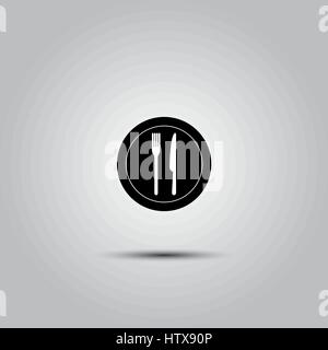 Küche-Ikone der Teller, Messer und Gabel Stock Vektor