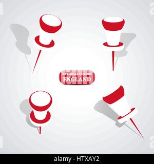 Satz von PIN in den Nationalfarben von England, Vektor-Illustration. Stock Vektor