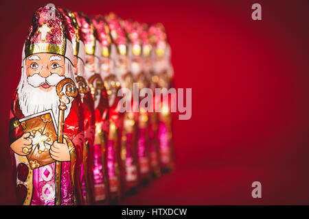 Nahaufnahme von Sinterklaas. Sankt Nikolaus Schokolade Figuren der niederländischen Charakter von Santa Claus.with Textfreiraum. Stockfoto