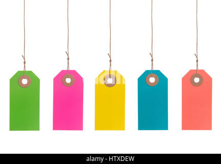 Satz von Multicolor Stichwörter oder Etiketten isoliert auf weißem Hintergrund Stockfoto