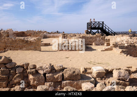 Archäologische Fundstätte bei Nea Paphos, Paphos, Zypern, zeigt Ausgrabung in das Haus des Theseus. Stockfoto