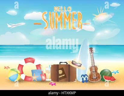 Bright Sommer Meeresstrand mit Sommer-Objekt Stock Vektor