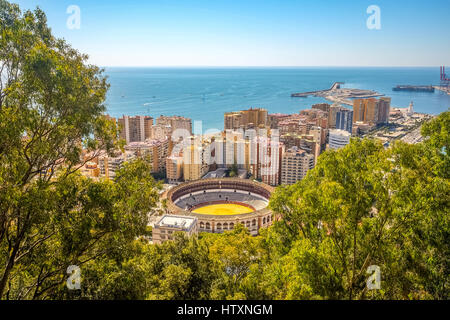 Malaga Stadt-Panorama-Aussicht, Andalusien, Spanien Stockfoto
