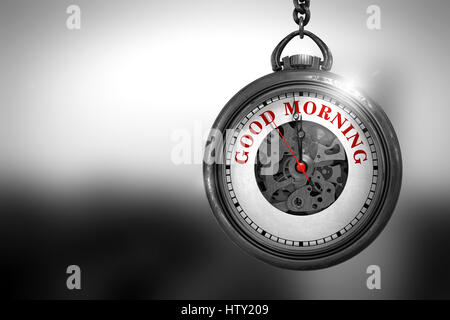 Uhr mit guten Morgen Text auf dem Gesicht. 3D Illustration. Stockfoto