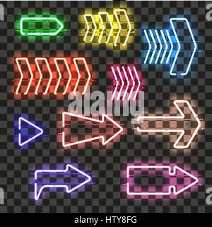 Leuchtende Neon-Pfeile mit verschiedenen Farben-Set Stock Vektor