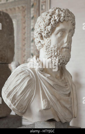 Büste von Roman Emperor Commodus (180-192 n. Chr. Herrschaft) auf dem Display in der Glyptothek in München, Bayern, Deutschland. Stockfoto