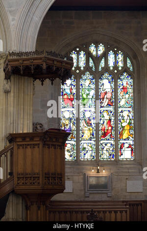 Dekorative hölzerne Kanzel in St Mary die Jungfrau Kirche Oxford Stockfoto
