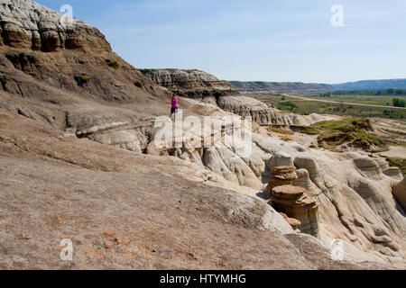 Hoodoos, in der Nähe von geologische Formationen geschaffen durch die Erosion in den Badlands Drumheller, Alberta, Kanada. Stockfoto