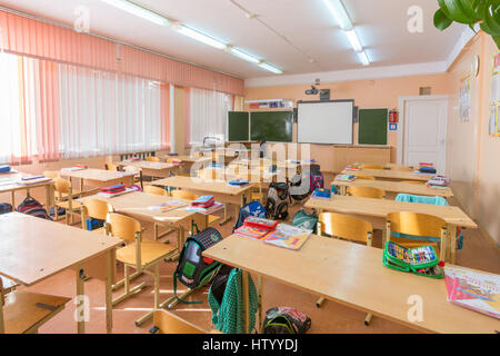 Anapa, Russland - 28. Februar 2017: Innere Klasse in der Grundschule, Übersichtsplan Stockfoto