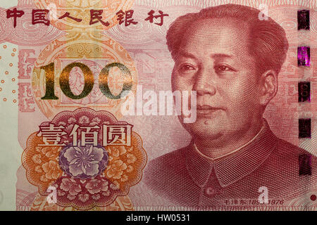 100 Yuan Rechnung schließen Sie details Stockfoto
