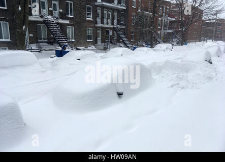 Montreal, Quebec, Kanada. 14. März 2017. Autos mit Schnee bedeckt, nach dem Sturm der 14. März 2017 in Montreal, Quebec, Kanada. Bildnachweis: Eric Dufresne/Alamy Live-Nachrichten Stockfoto