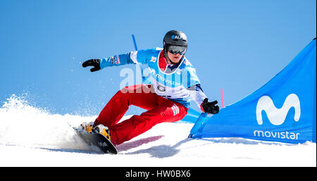 Sierra Nevada, Spanien. 14. März 2017. Sebastian Kislinger (Österreich), während die Männer Parallelslalom der FIS Snowboard-Weltmeisterschaften am 14. März 2016 in Sierra Nevada, Spanien. Bildnachweis: David Gato/Alamy Live-Nachrichten Stockfoto