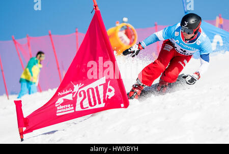 Sierra Nevada, Spanien. 14. März 2017. Nevin Galmarini (Schweiz), während die Männer Parallelslalom der FIS Snowboard-Weltmeisterschaften am 14. März 2016 in Sierra Nevada, Spanien. Bildnachweis: David Gato/Alamy Live-Nachrichten Stockfoto