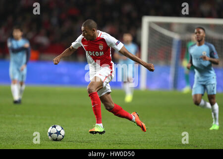 Monaco. 15. März 2017. KYLIAN MBAPPE von Monaco in der UEFA Champions League, Runde der 16, 2. Bein-Fußballspiel zwischen AS Monaco und Manchester City am 15. März 2017 im Stadion Louis II in Monaco. Bildnachweis: Manuel Blondeau/ZUMA Draht/Alamy Live-Nachrichten Stockfoto