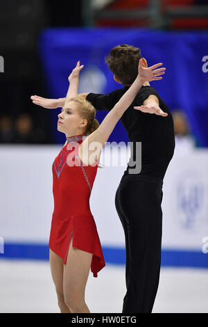 Taipei, Taiwan. 15. März 2017. Ekaterina Aleksandrowski & Harley Windsor (AUS) Eiskunstlauf: ISU World Junior Figure Skating Championships, Paare Kurzprogramm in Taipei Arena in Taipei, Taiwan. Bildnachweis: AFLO SPORT/Alamy Live-Nachrichten Stockfoto