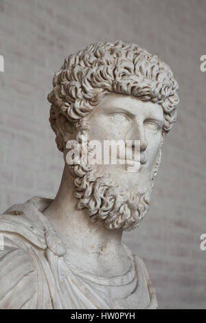 Roman Emperor Lucius Verus (Regierungszeit 161-169 n. Chr.), Adoptivbruder von Marcus Aurelius und seine Mitregenten. Marmorbüste auf dem Display in der Glyptothek in München, Bayern, Deutschland. Stockfoto