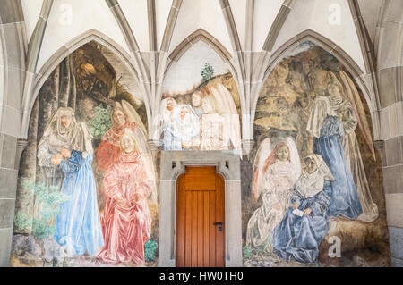 Zürich, Schweiz - 10. Juli 2016: Die religiöse Gemälde des Kreuzgangs Fraumünster Stockfoto